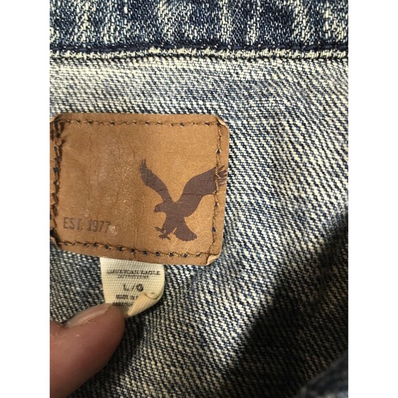 American Eagle Outfitters Denim Jacket Womens Large Blue Flex Trucker Stretch - Picture 6 of 9